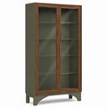 Vitrine Glas Holz Olivgrün Walnuss 180 cm