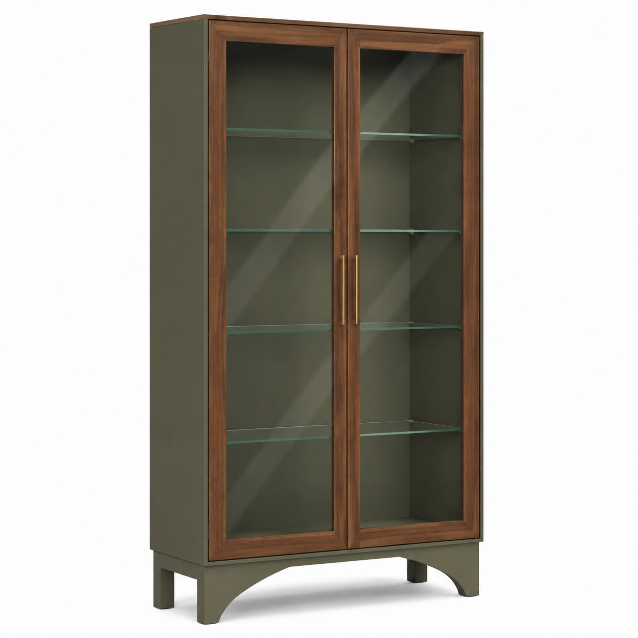 Vitrine Glas Holz Olivgrün Walnuss 180 cm