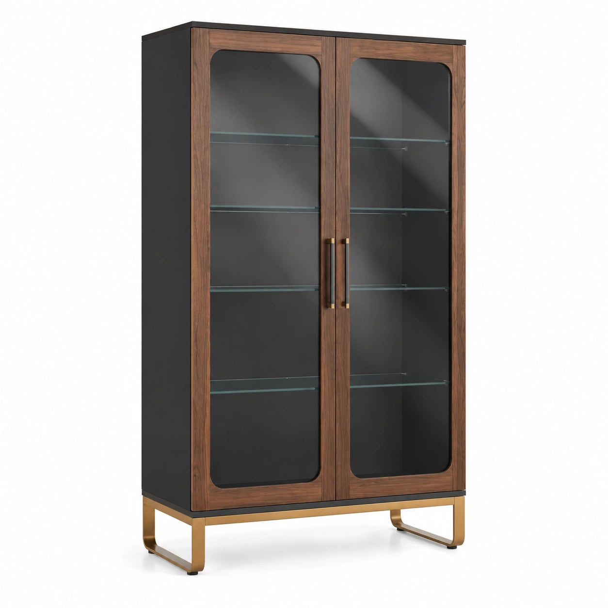 Holz Glasvitrine mit Metallakzenten Braun/Gold 80cm