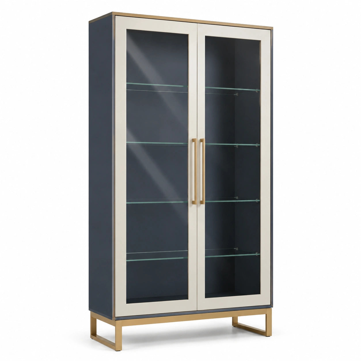 Vitrinenschrank mit Glasregalen und Glastüren Grau/Weiß