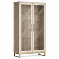 Vitrine mit gehärteten Glastüren und Holzwerkstoff in Beige 180x90x40 cm