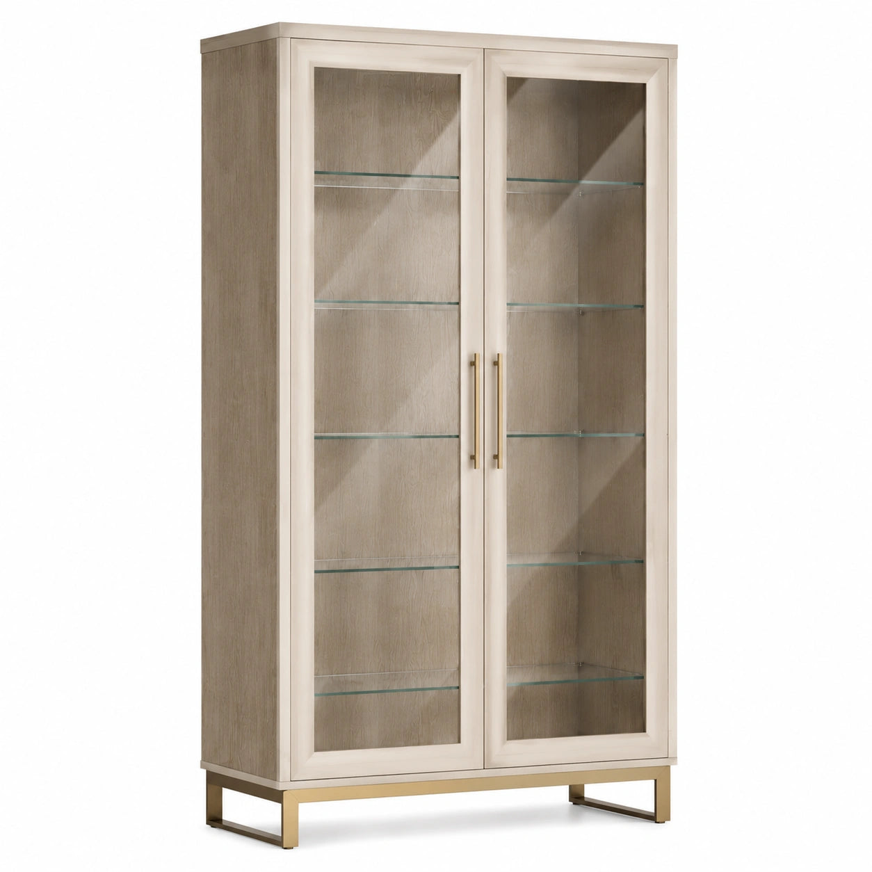 Vitrine mit gehärteten Glastüren und Holzwerkstoff in Beige 180x90x40 cm