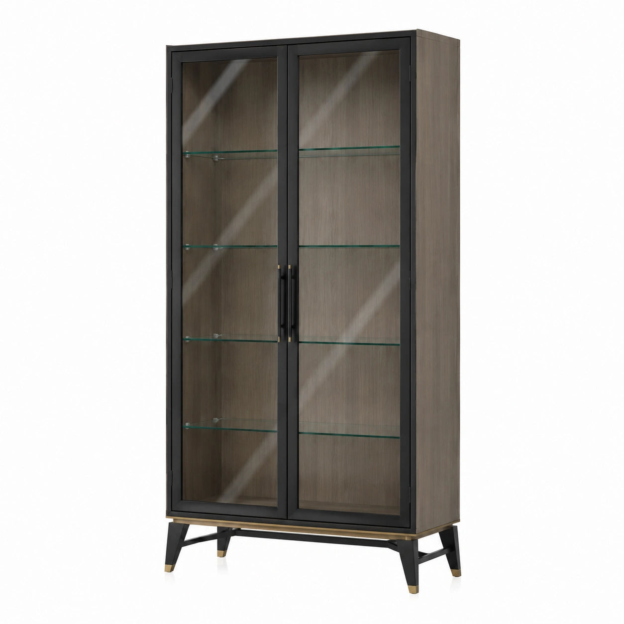 Vitrine Holz Metall Schwarz/Grau 200x100x40 cm