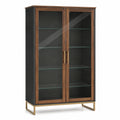 Vitrine mit Glasregalen aus Holz und Sicherheitsglas, Braun/Schwarz, 180x90x40 cm