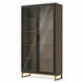 Vitrinenschrank aus Holz und Metall mit Glastüren, 180 cm Höhe