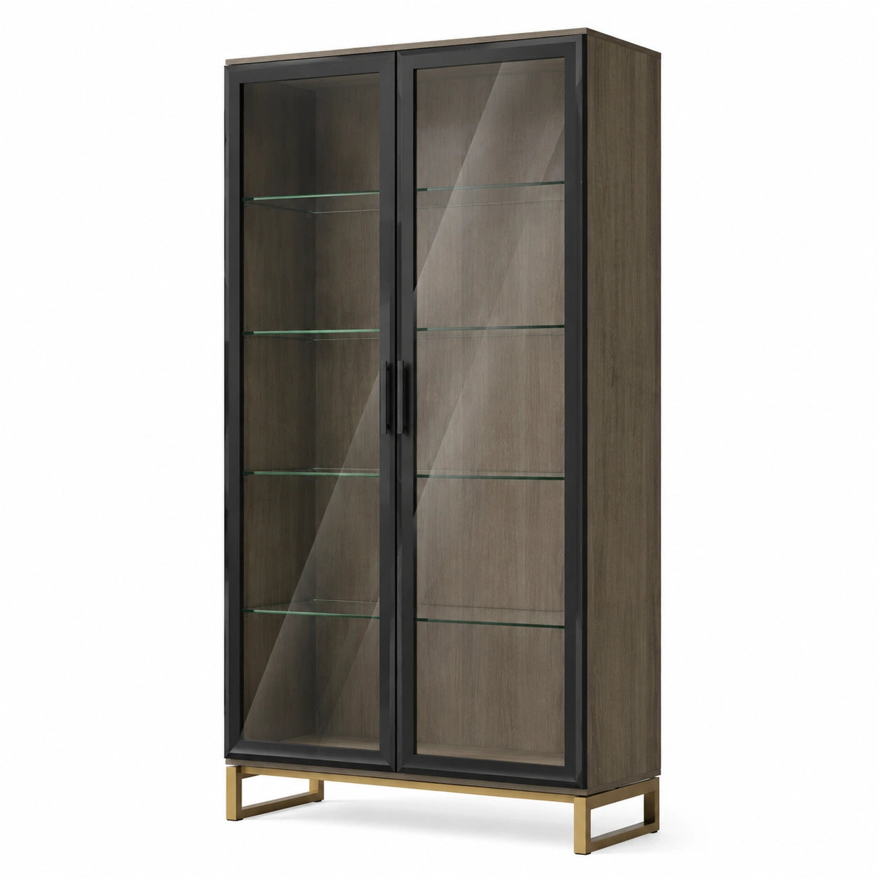 Vitrinenschrank aus Holz und Metall mit Glastüren, 180 cm Höhe