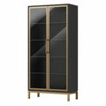 Vitrine aus MDF mit gehärtetem Glas und Edelstahlrahmen, Schwarz/Gold 200cm x 90cm x 35cm