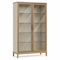 Vitrine Holz Glas Türen 5 Fachböden Beige 180x90x40cm