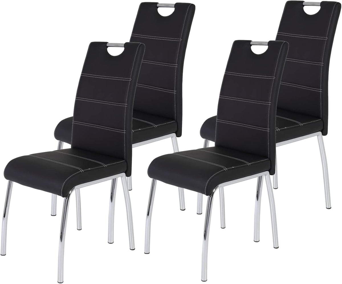 Esszimmerstuhl 4er Set, Susi, Bezug Kunstleder Schwarz, Griffmulde, Metallgestell Chrom, 43 × 61 × 98 cm, Hela Tische