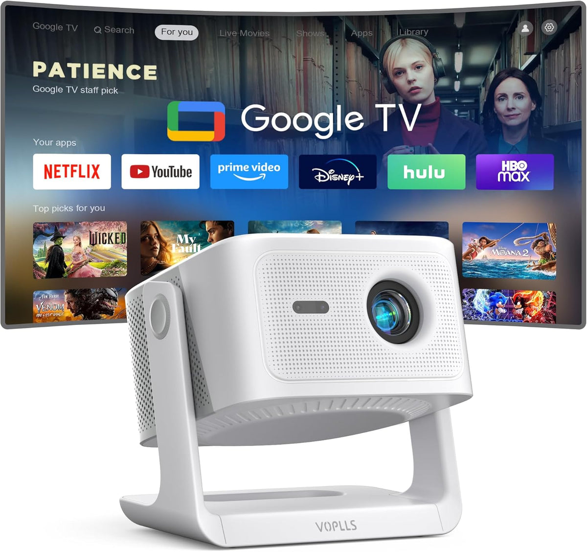 VOPLLS 4K TV 3500ANSI 60W FHD 1080P Bemaer Google Dolby Audio Outdoor Beamer, Smart