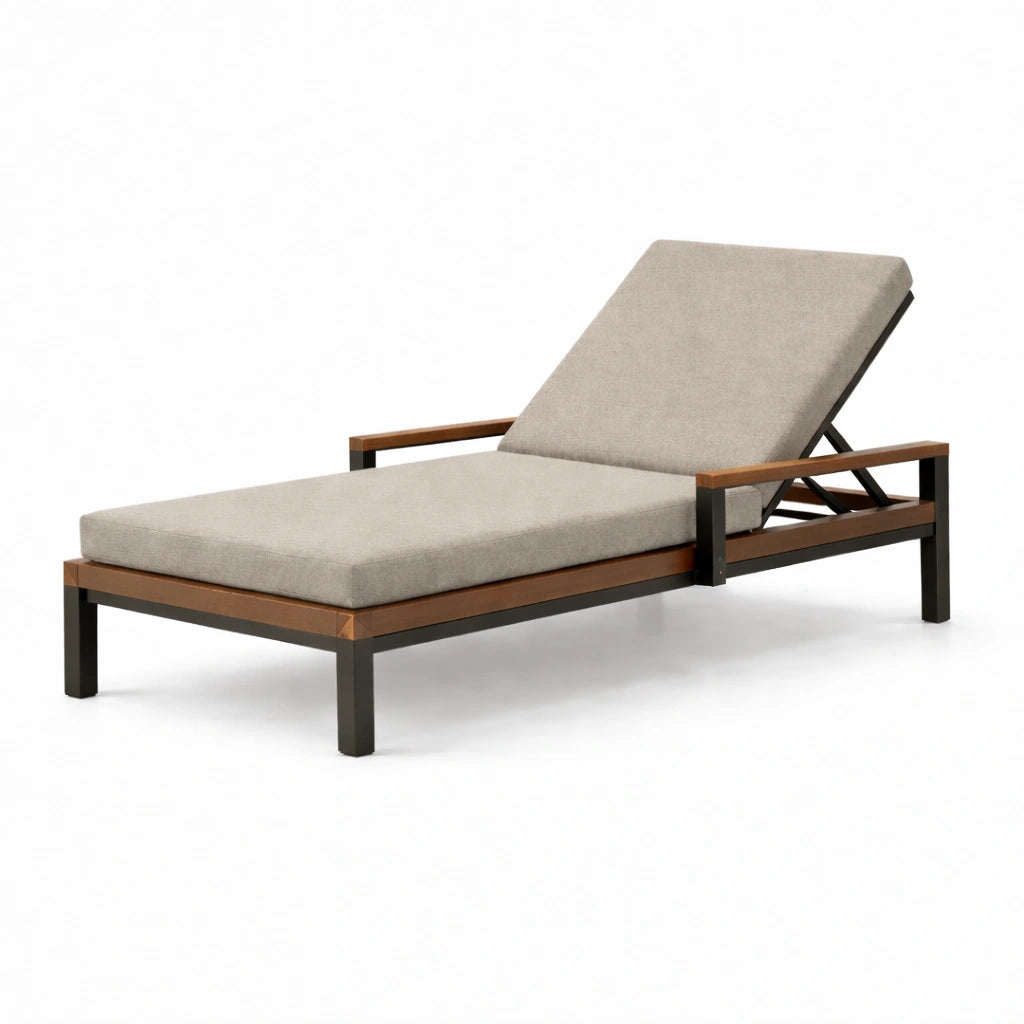 Gartenliege Aluminium Holz Textilgewebe Beige 200x70x35 cm