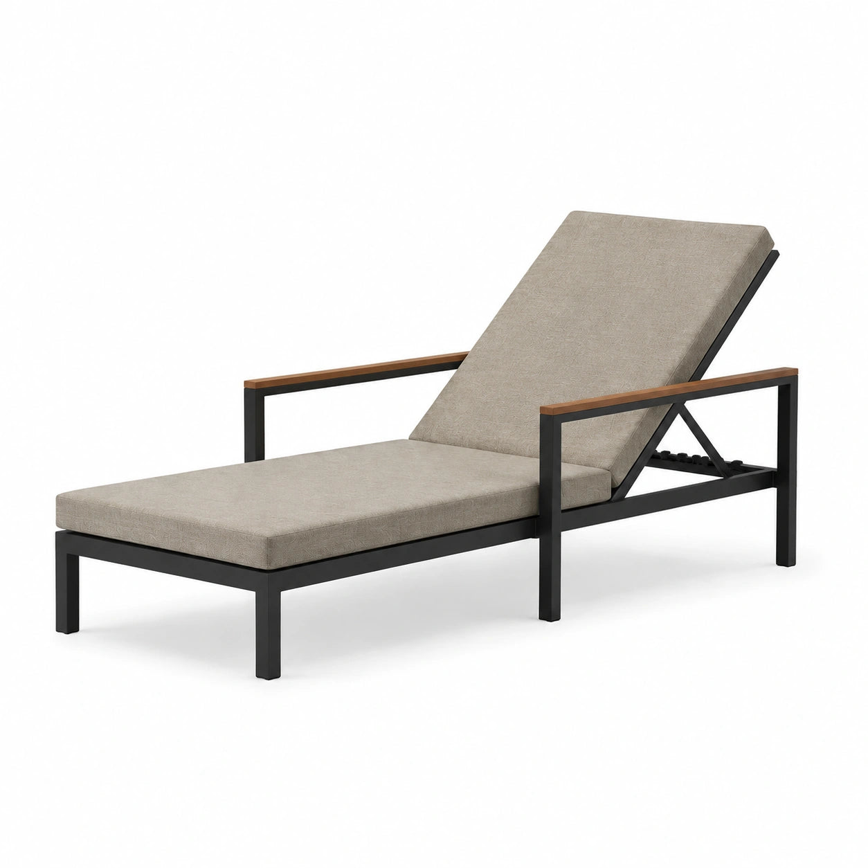 Sonnenliege Aluminium Akazienholz Polyester Grau Verstellbar 198 cm