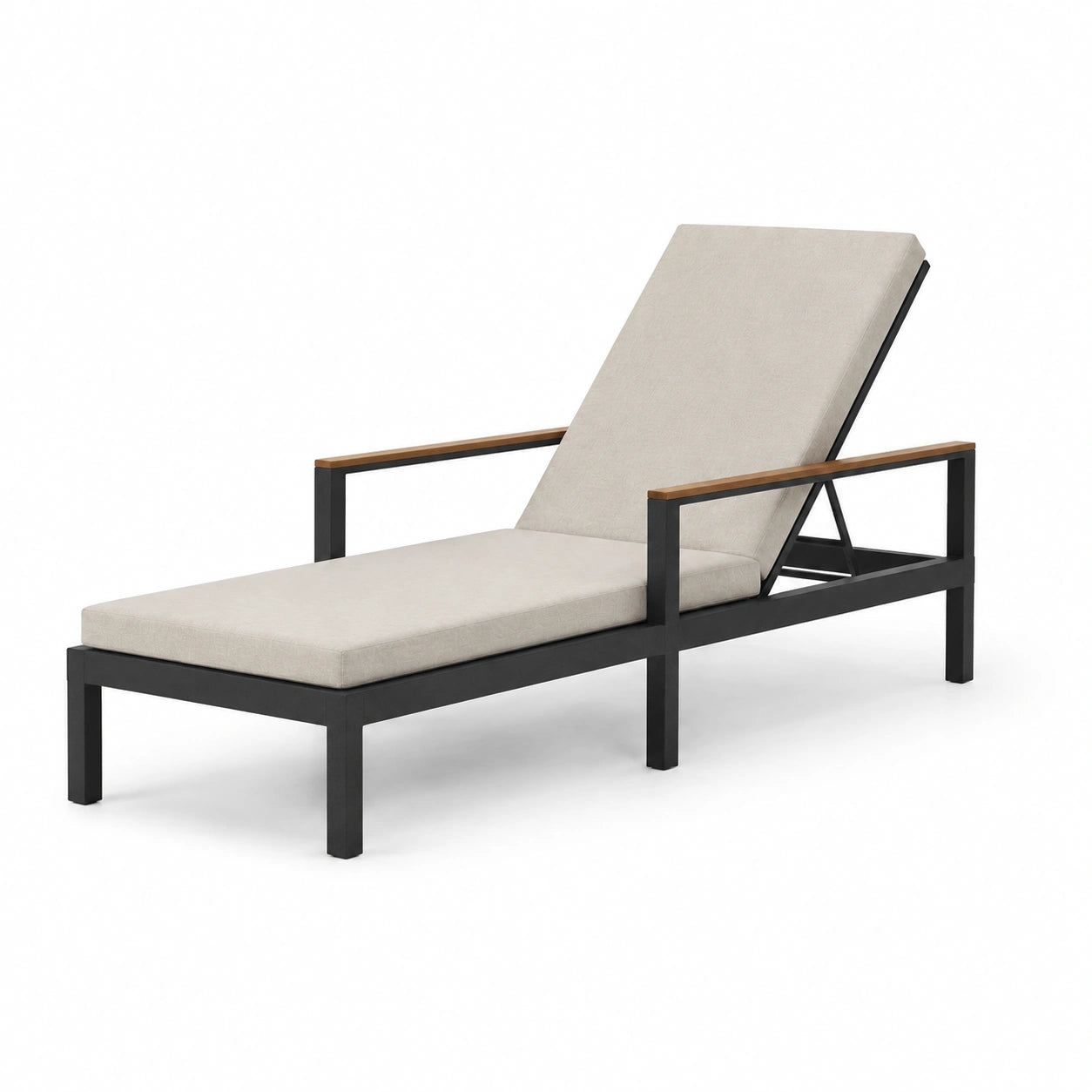 Aluminium Sonnenliege mit Polyesterpolster in Schwarz und Beige