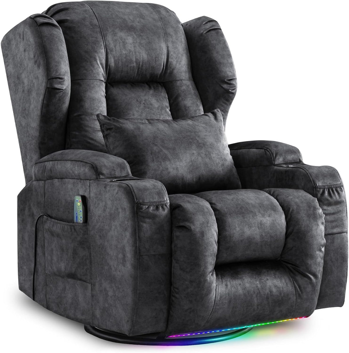 Relaxsessel Doppelmotor Fernsehsessel Elektrisch Verstellbar Samt, mit Liegefunktion, 240° Drehbar, 30° Wippbar, Massage Heizung, USB/USB-C/LED