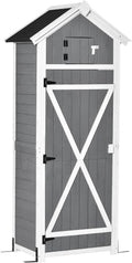 Outsunny Gartenschrank Holz Wetterfest Gerätehaus, Tür 78 × 52, 5 × 182cm Grau