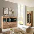 Lomadox Wohnzimmersets, Wohnzimmer-Set 2-teilig bestehend aus Vitrine und Highboard in Eiche inkl. LED Beleuchung