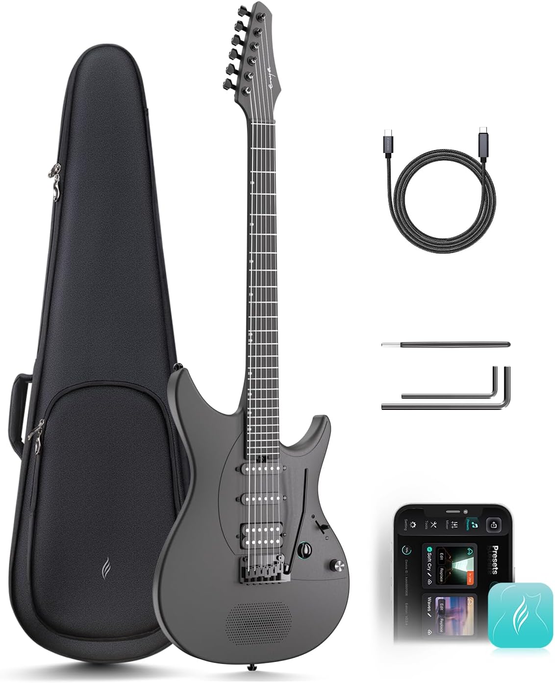 ENYA E-Gitarren-Sets, Inspire Smart E-Gitarre, 39'' Carbonfaser, 15W Lautsprecher integriert
