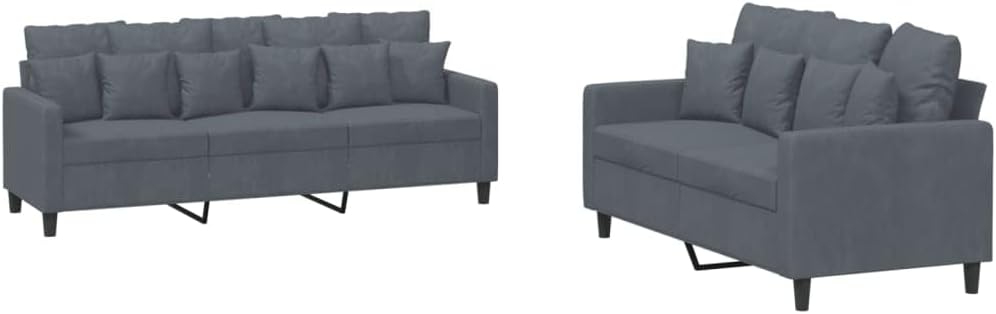 Sofa, garnitur 2-TLG., Sessel Couch mit Kissen, Sofa Wohnzimmersofa mit Armlehnen, Couchgarnitur Designsofa Sitzmöbel Polstermöbel, Dunkelgrau Samt