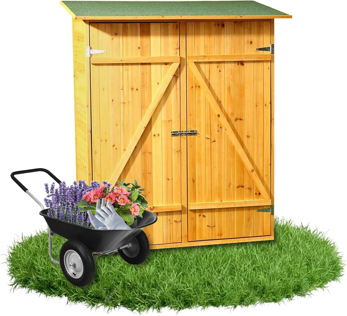 Melko Gerätehaus, aus Fichtenholz mit Bitumendach Gartenschrank 162 × 140 × 75 cm Geräteschrank Geräteschuppen für Garten