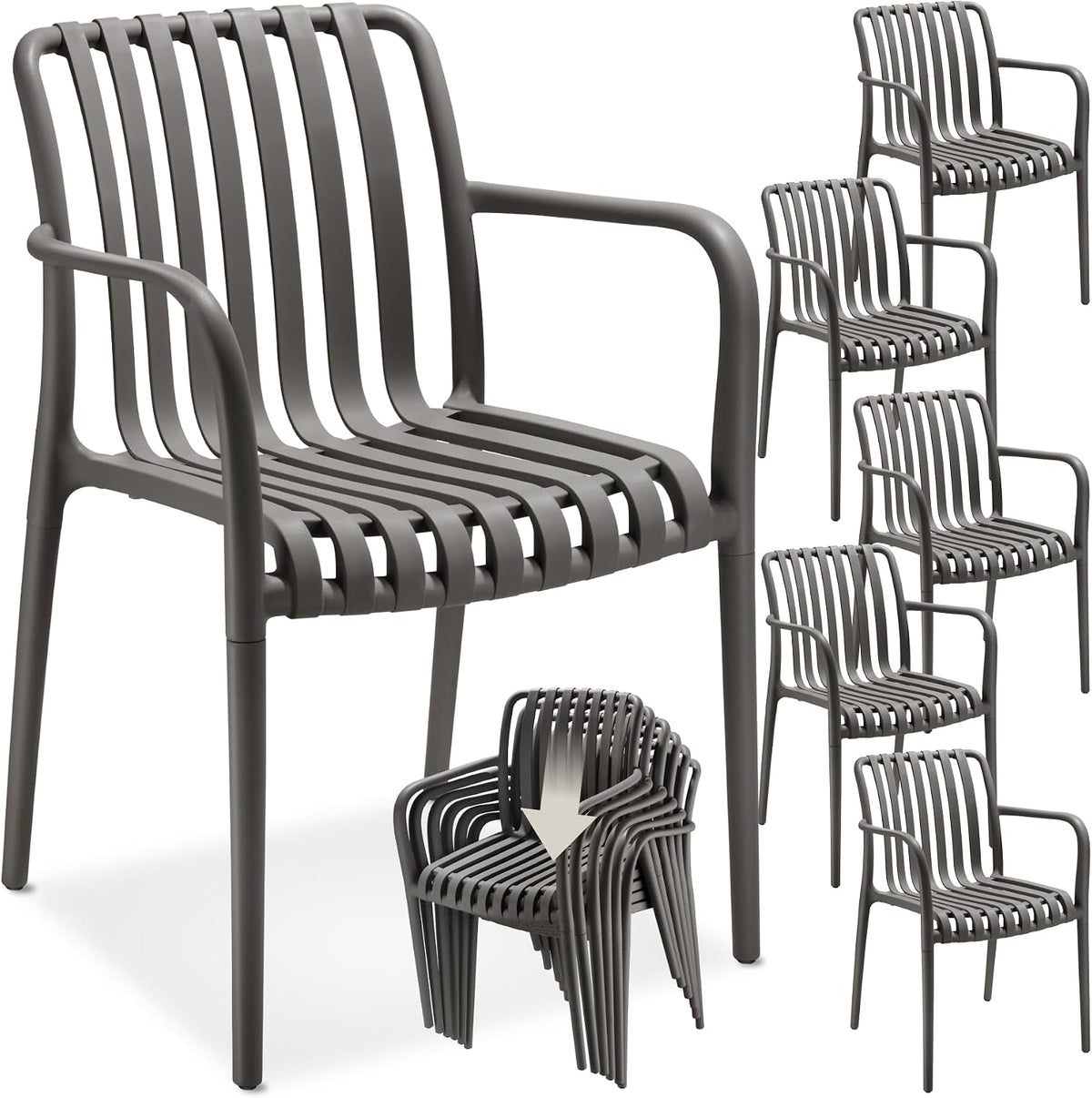 Sessel ® Gartenstühle stapelbar Gartenmöbel Set Balkon Möbel Bistro Set, Outdoor Möbel, Balkonmöbel, Terrassenmöbel - anthrazit, 6er Set, tectake