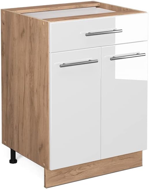 Unterschrank Küchen, Fame-Line, Weiß Hochglanz, 60 cm, Vicco