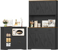 Sideboard Küchenschrank Set Schwarz Buffetschrank mit Arbeitsplatte & Steckdosen, Küche mit Mikrowellenregal, Hochschrank Vorratsschrank für Esszimmer