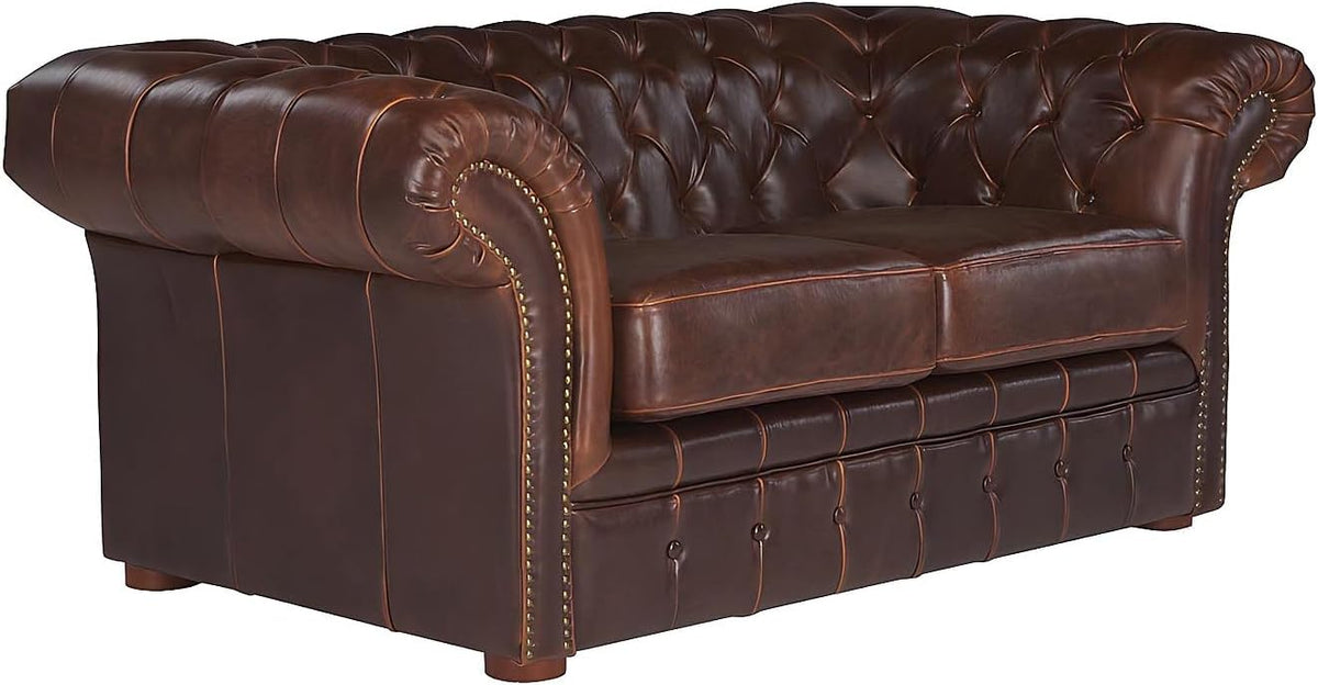 Sofa -Chesterfield Leder, 2-Sitzer - Vintage Leder - Braun - CLOTAIRE, Vente-unique
