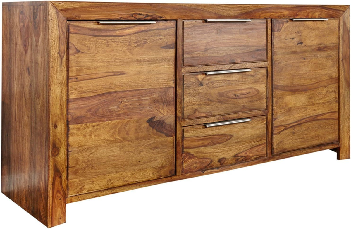 Sideboard Massives Design, Pure Sheesham Holz Stone Finish 135cm Anrichte Kommode Wohnzimmer, invicta INTERIOR