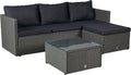 Sofa 3-4 Loungino Polyrattan Lounge grau-Mix für Personen Balkonmöbel Sitzgruppe mit Tisch + Hocker Gartenlounge Eck, für Balkon + Terrasse, LC Garden