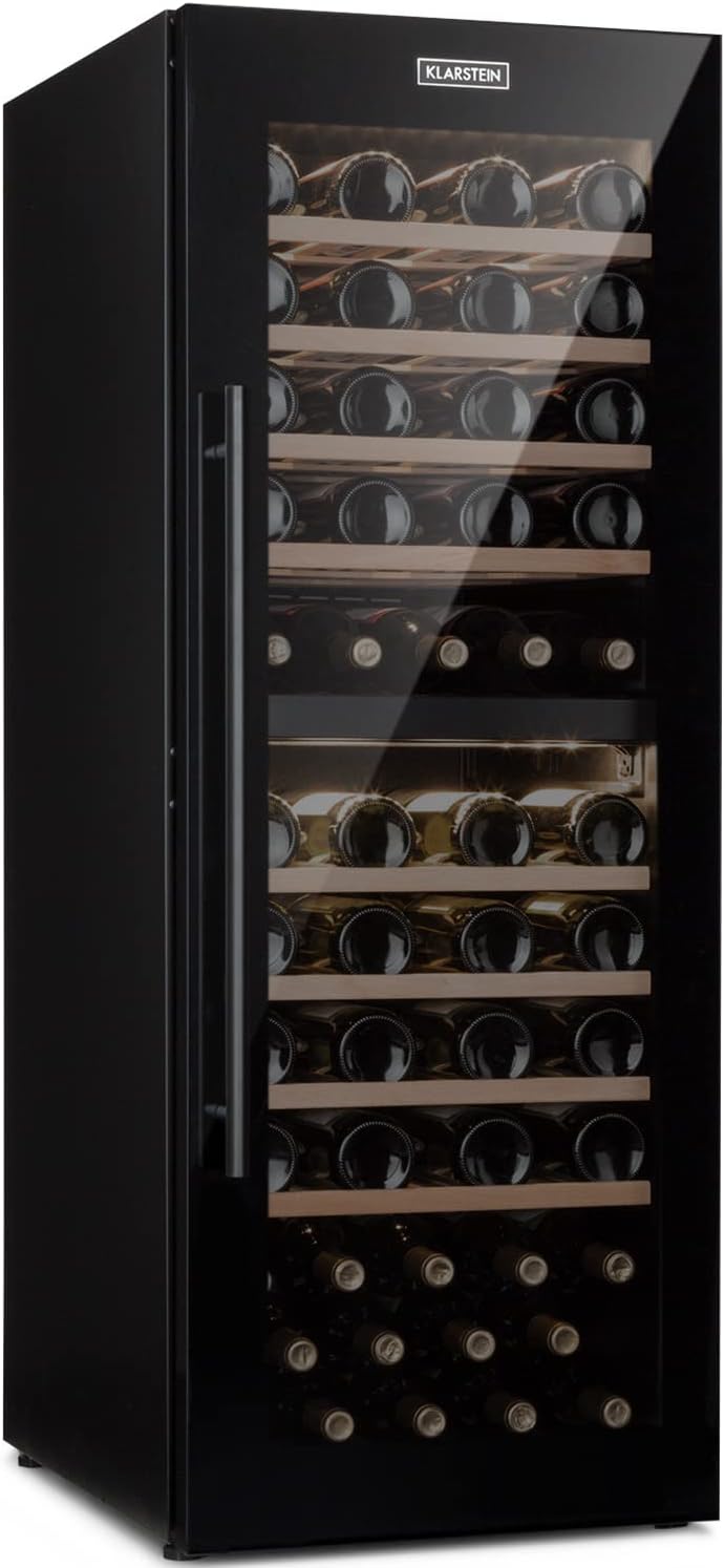 Weinkühlschrank, Getränkekühlschrank Schmal, 2 Zonen Kühlschrank mit Glastür, Getränkekühlschränke Freistehend, Weinkühlschränke mit UV-Schutz, 5-20°C