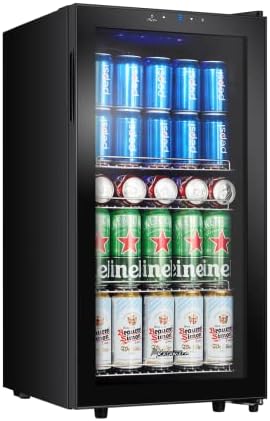 Getränkekühlschrank, Bierkühlschrank mit Touch-Bedienfeld, 3-18°C Kühlzone, Flaschenkühlschrank 86 Liter, Blaue LED-Innenbeleuchtung, 41 dB, KRC-86GE