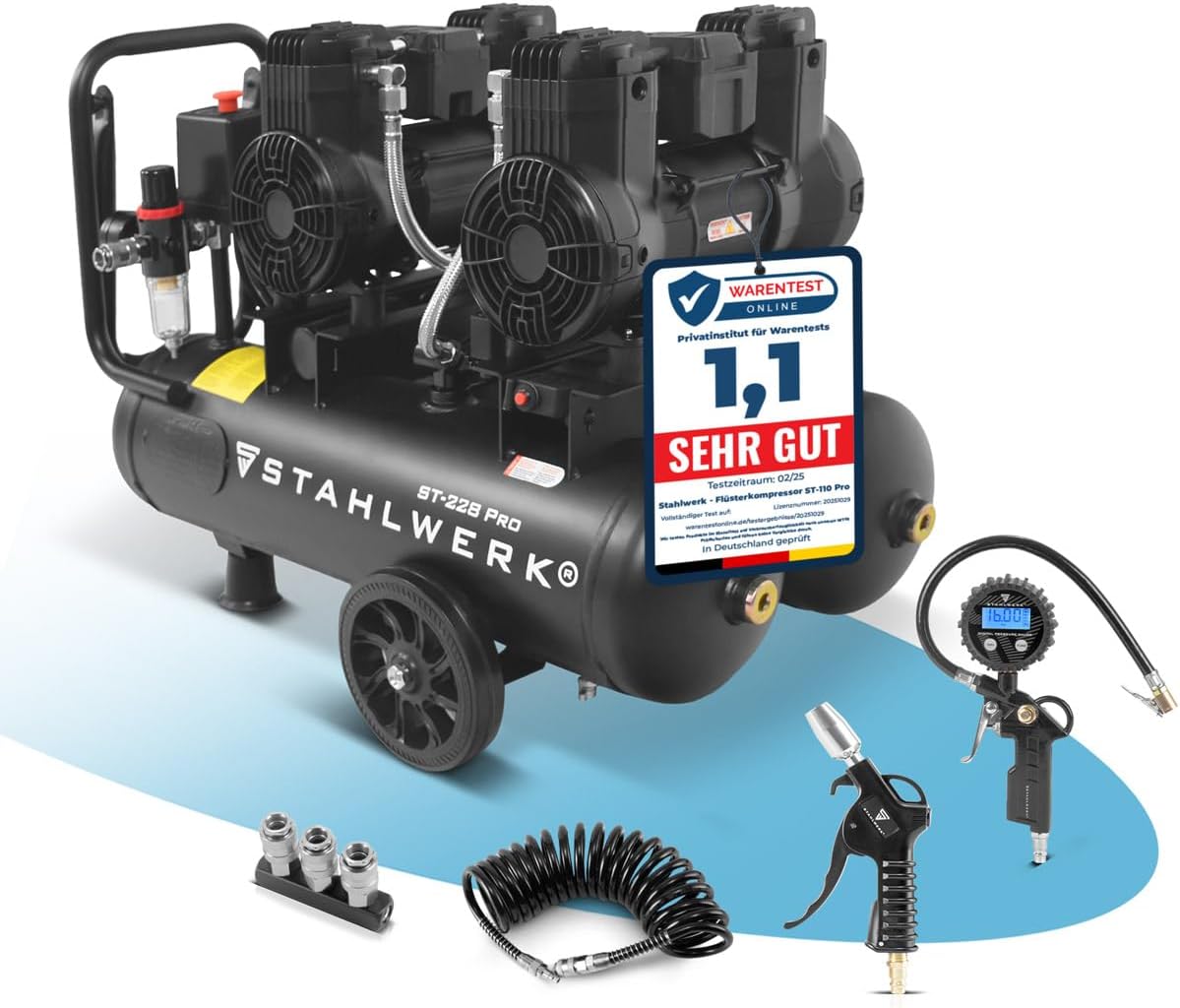 STAHLWERK Kompressor, mit 22-Liter-Tank (ST-228 Pro), 8 bar, 54 PS, ölfrei