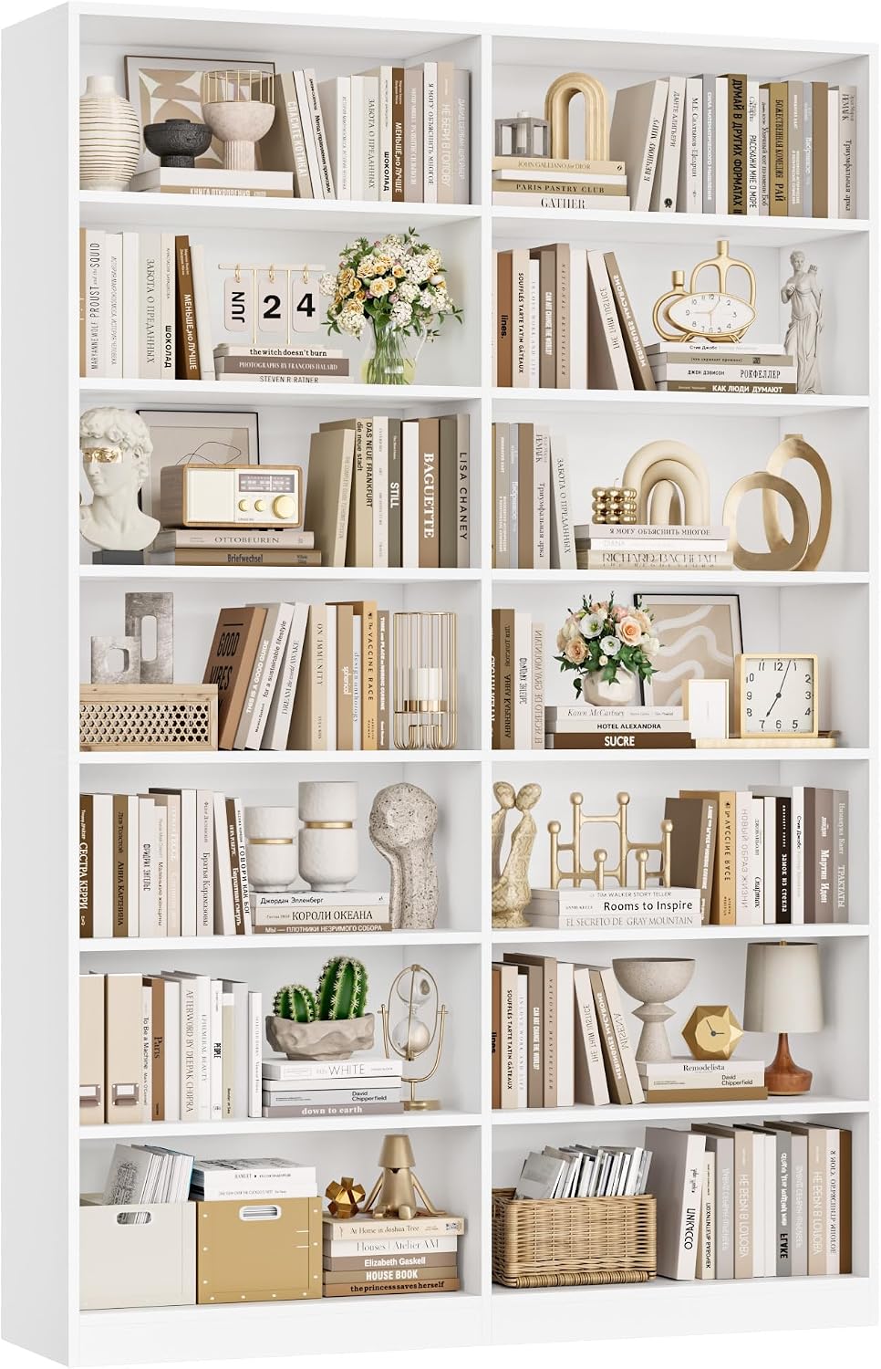 Bücherregal, 212 cm hoch Bücherschrank mit 14 Fächern weiß, FirFurd