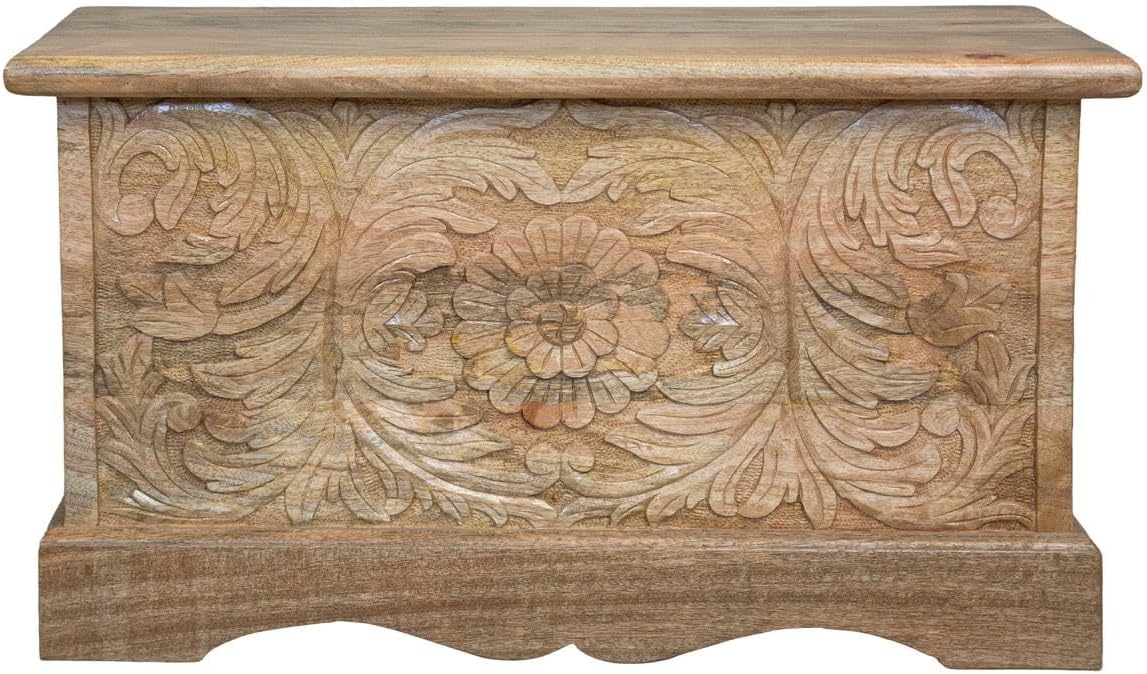 Oriental Galerie Truhen, Indische Holztruhe Wäschetruhe Rustikale Truhe Kiste Box Holz Indien Massiv Antik-Optik Braun Natur 80cm