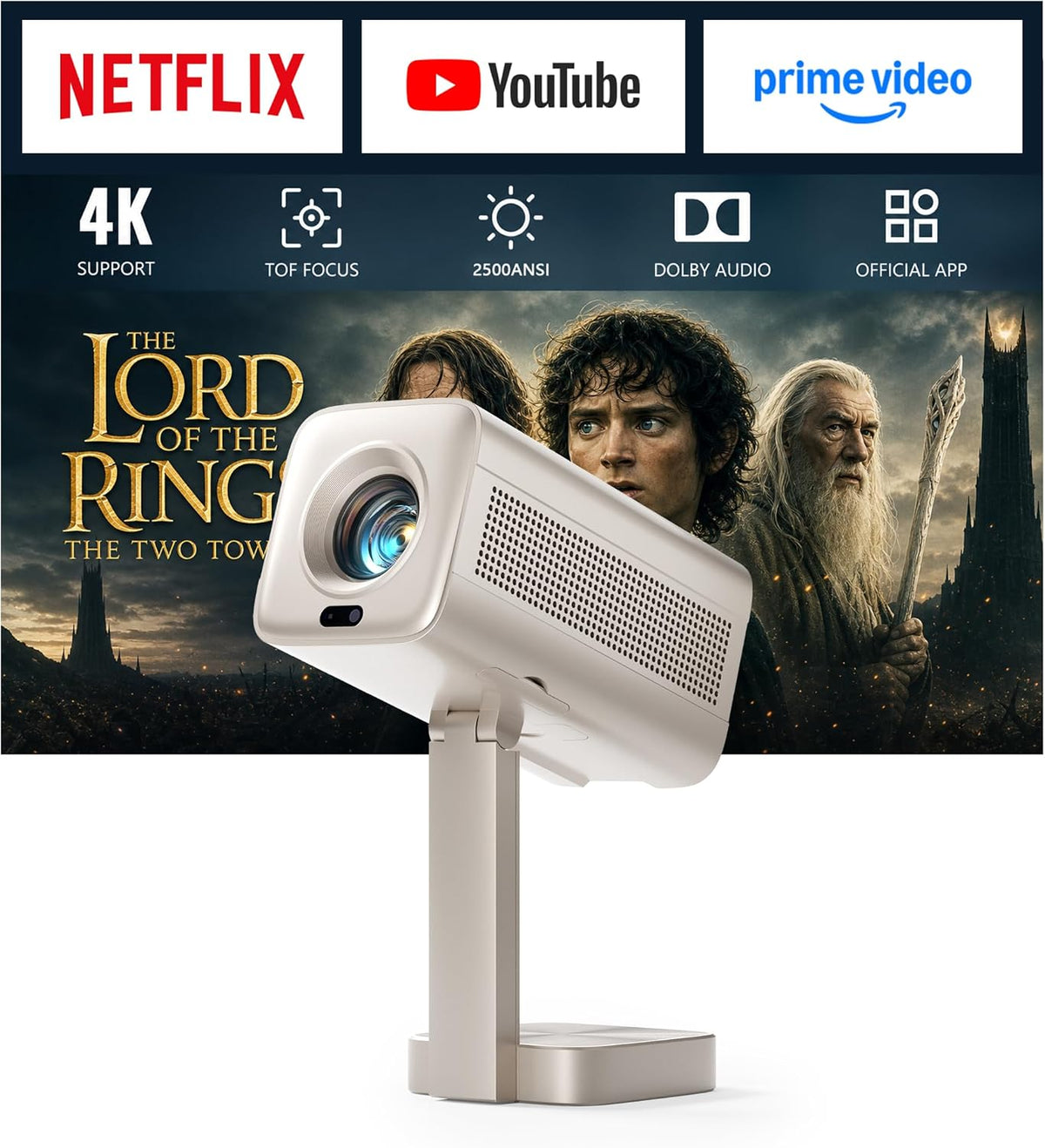 VOPLLS Projektoren, WiFi6 Bluetooth FHD 1080P Beamer Outdoor für Handy/PC