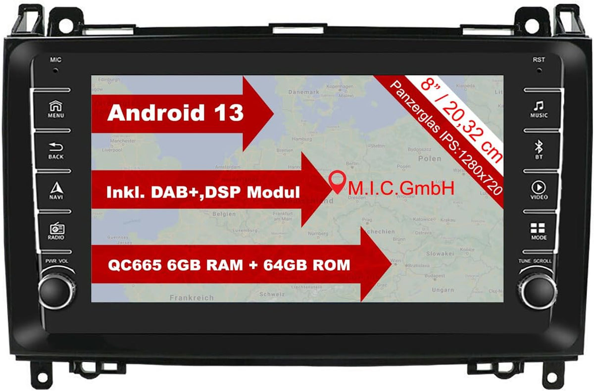 M.I.C. Auto-Navigation, AB8 Android 13 Autoradio für Mercedes Benz A-Klasse W169 B-Klasse