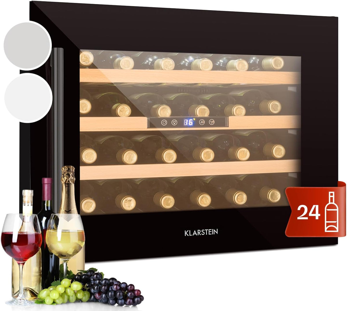 Weinkühlschrank, 1 Zonen Getränkekühlschrank, Kleiner Einbau-Weinschrank Schmal, 57L Wein-Kühlschrank mit Glastür, Wine Fridge 5-22°C, 24 Flaschen