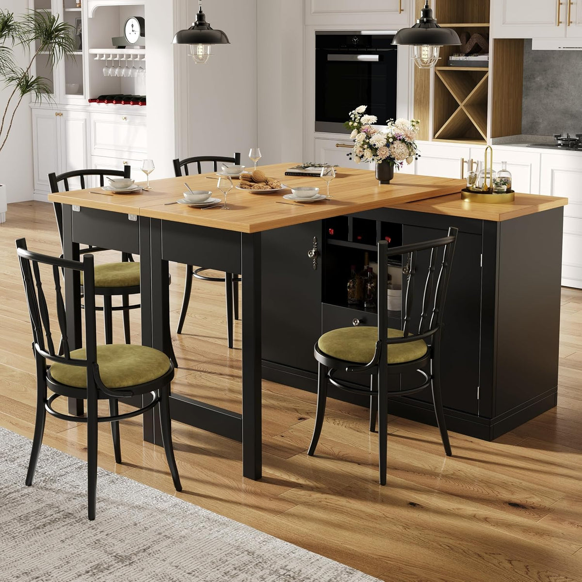 Bartische & -theken, Ausziehbarer Bartisch mit Stauraum, 360° Drehbarer Stehtisch Kücheninsel mit Verstellbare Tischplatte 120-180cm