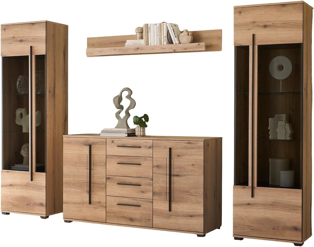 Furn.Design Wohnzimmersets, Wohnwand in Evoke Eiche Wohnkombination Set 4-teilig 290 cm, mit Soft-Close, Design-D