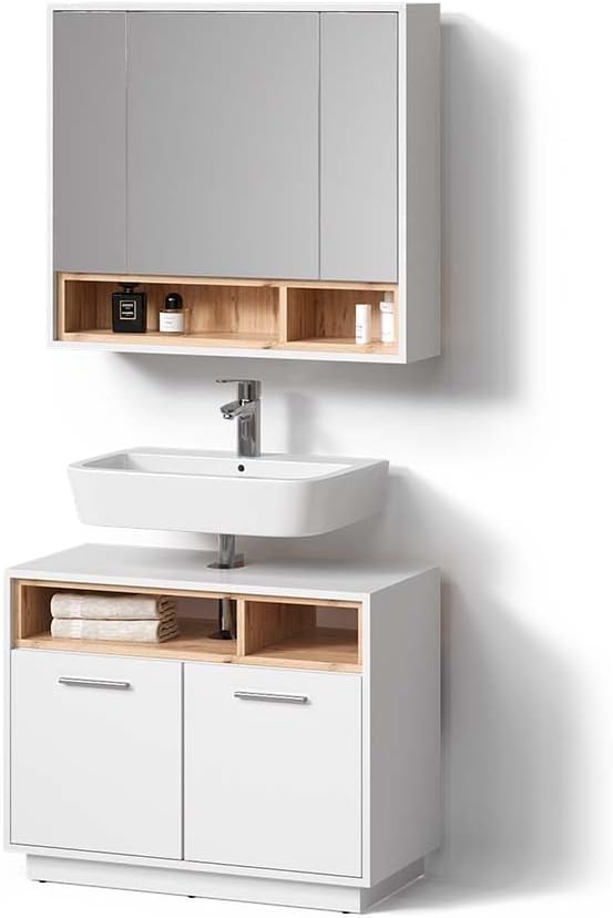 Livinity Komplettprogramme, Badmöbel-Set Temo, Weiß 80 cm
