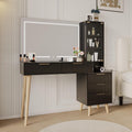 Schminktisch Moderner, 120cm mit 90cm Spiegel & 3 Farblichtern. 5 Schubladen, offene Ablagen, Glas-Tischplatte Ladestation (Black), HIMAugbo
