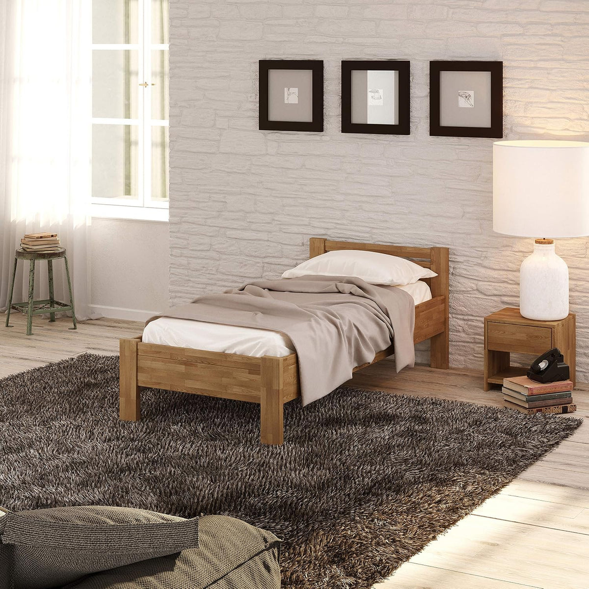 Bettgestell, Seniorenbett SiSi aus Massivholz (Eiche, 100 x 200 cm), Krok Wood