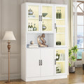 Sideboard Vitrine Weiß, Standschrank mit LED-Beleuchtung
