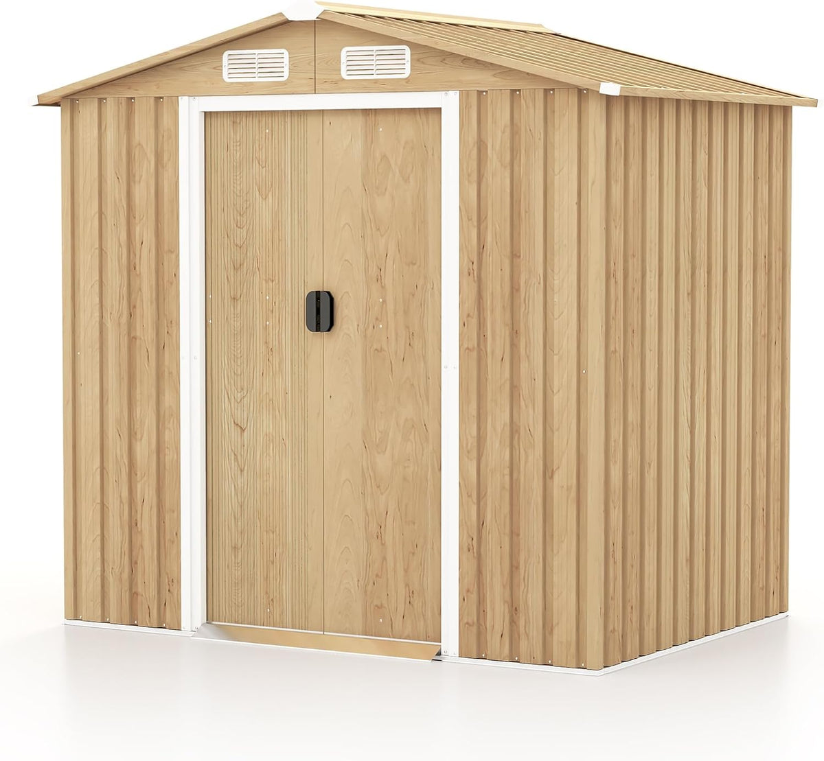 COSTWAY Gerätehaus Metall Geräteschuppen abschließbar Gartenhaus, mit 4 Luftschlitzen & Schiebetür & Rampe, Garten Schuppen Outdoor