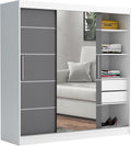 Kleiderschrank -, mit Spiegel und Schubladen 200cm Breit Chelsea Tomy, Schwebetürenschrank, Schlafzimmerschrank, Weiß/Anthrazit, Brent