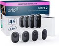 Arlo Überwachungskameras, Ultra 2 Überwachungskamera Aussen WLAN, Kabellos, 4er Set, 4K UHD Qualitätsprodukt, 180° Sichtfeld, Spotlight