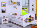 Kinderbett, Super Hunde - Babybett mit Matratze und Schublade - Bequem und Langlebig Rausfallschutz Bett - Kinderzimmer - Weiß (Motiv 3) - 180 × 90