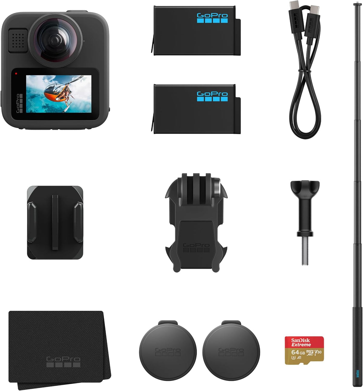 GoPro Actionkameras, MAX2 + Zubehörpaket, Enthält eine 1, 2 m Lange Verlängerungsstange