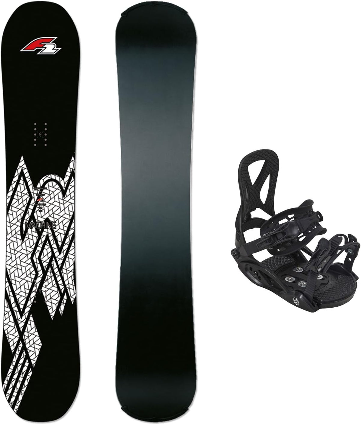 F2 Freerideboards, Set Snowboard Junior Rental Schwarz + Pipe Bindung Größen wählbar
