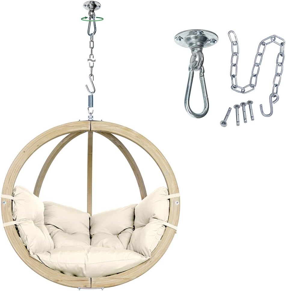 Hängesessel Globo Chair Set - FSC-zertifizierter Premium, mit Wetterfestem Kissen & Power Hook Deckenhaken, AMAZONAS